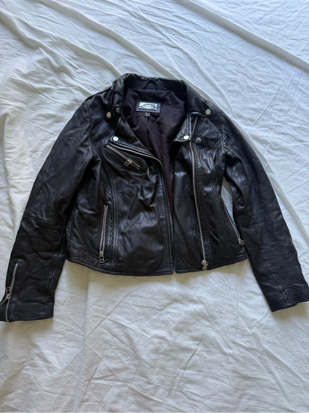 Classic Black Leather Moto Jacket - Women's